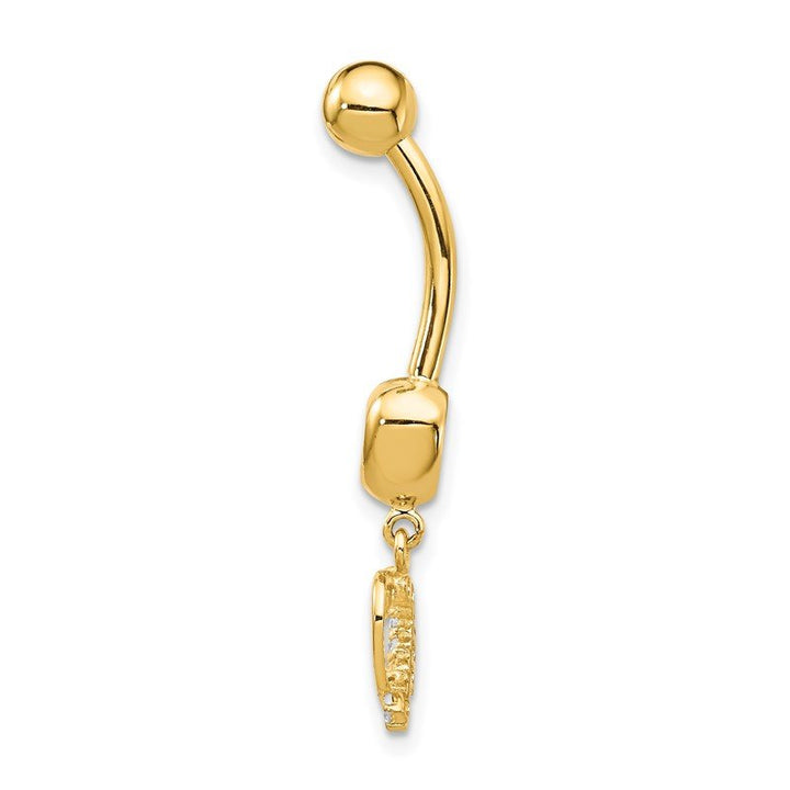 Quality Gold 14k 14 Gauge CZ 2-Hearts Dangle Belly Ring