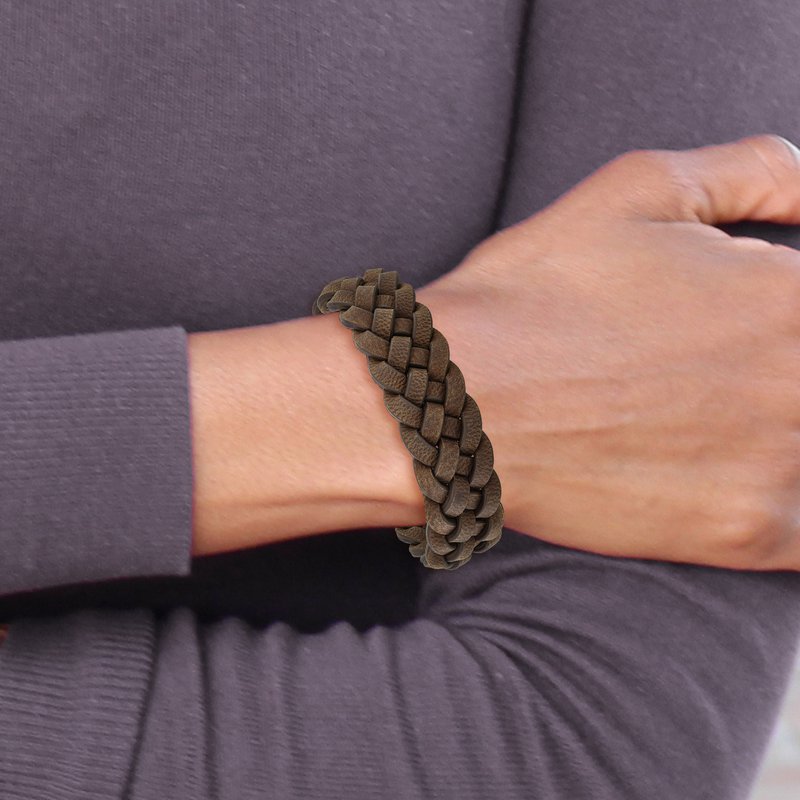 Chisel Stainless Steel Polished Brown Braided Leather Bracelet