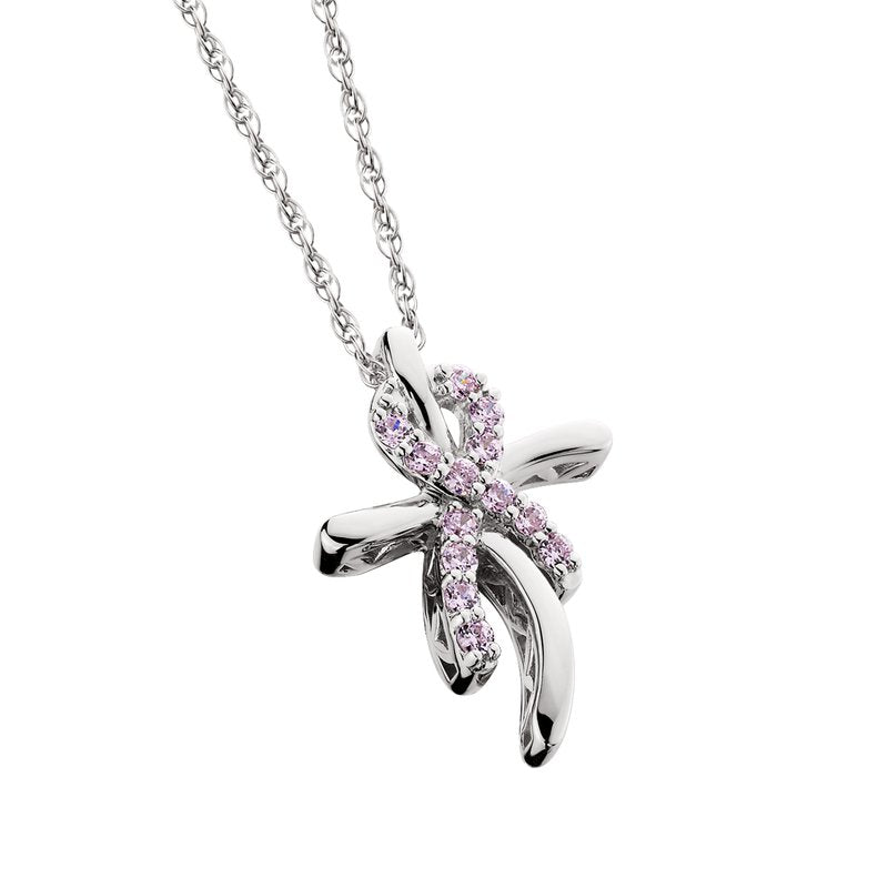 Berco Jewelry Silver CZ Pink Ribbon Pendant