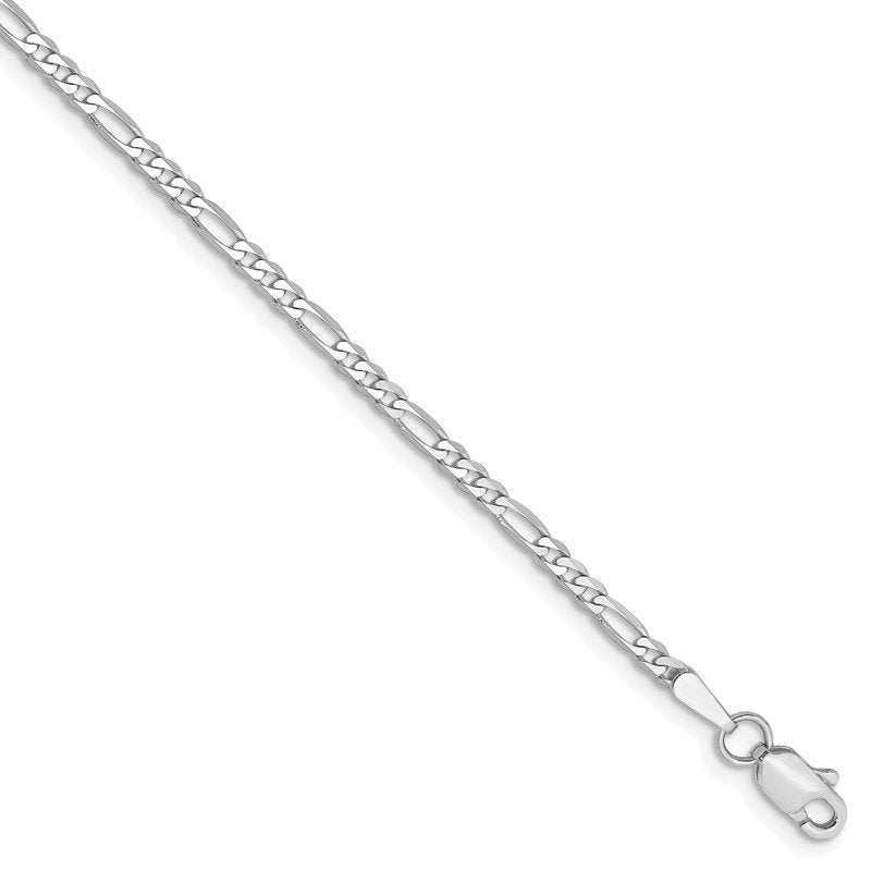 Quality Gold 14K White Gold 10 inch 2.25mm Flat Figaro with Lobster Clasp Anklet
