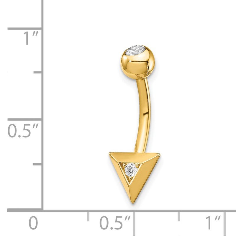 Quality Gold 14k 14 Gauge Triangle CZ Belly Ring
