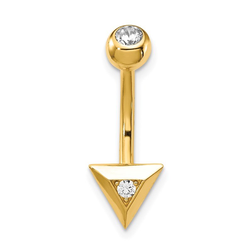 Quality Gold 14k 14 Gauge Triangle CZ Belly Ring