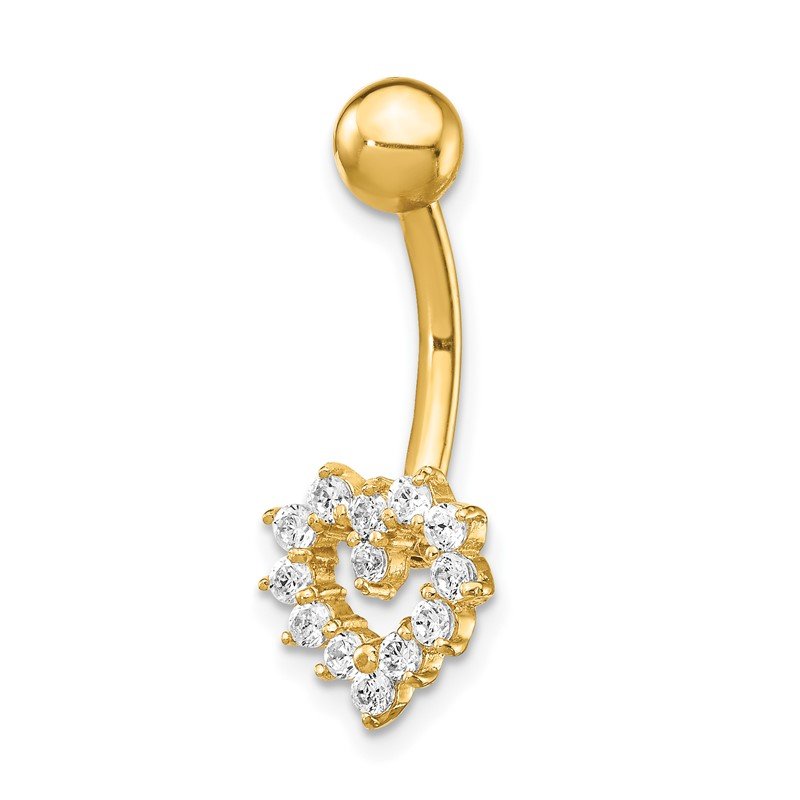 Quality Gold 14k 14 Gauge CZ Heart Belly Ring
