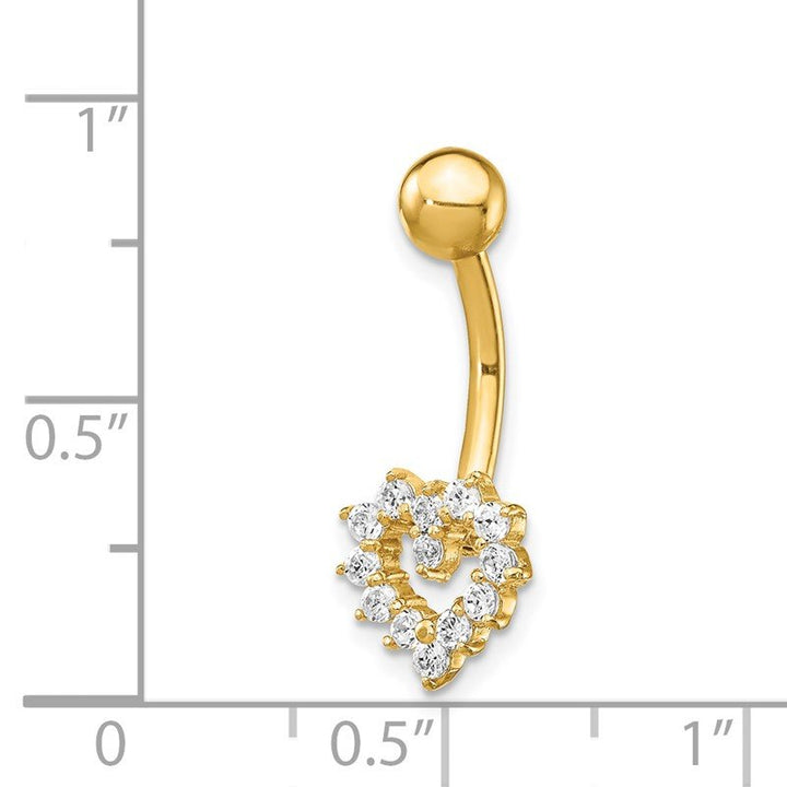 Quality Gold 14k 14 Gauge CZ Heart Belly Ring