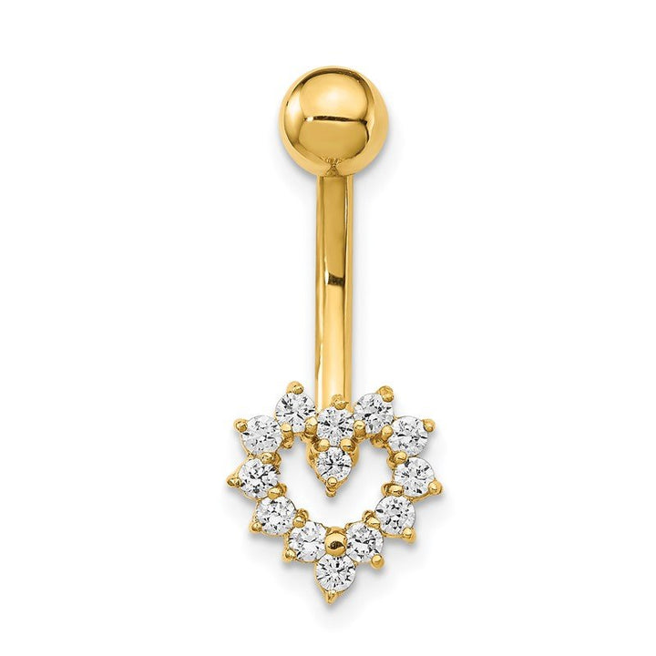 Quality Gold 14k 14 Gauge CZ Heart Belly Ring