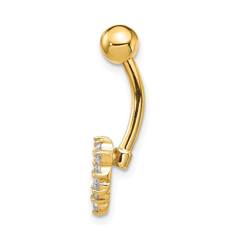 Quality Gold 14k 14 Gauge CZ Heart Belly Ring