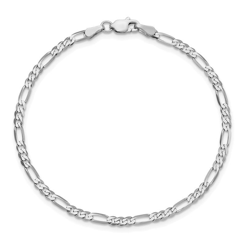 Quality Gold 14K White Gold 10 inch 2.75mm Flat Figaro with Lobster Clasp Anklet