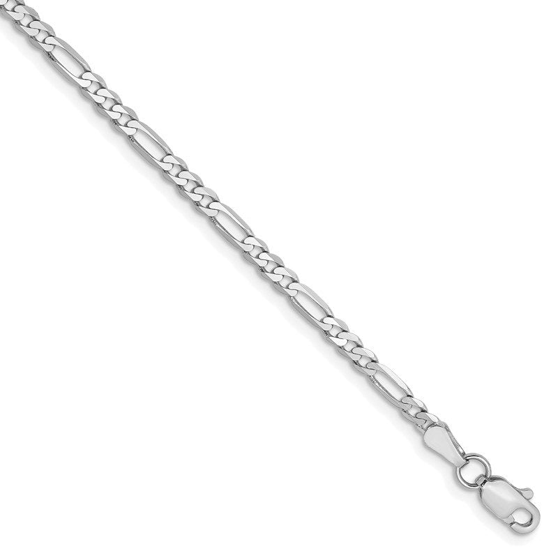 Quality Gold 14K White Gold 10 inch 2.75mm Flat Figaro with Lobster Clasp Anklet