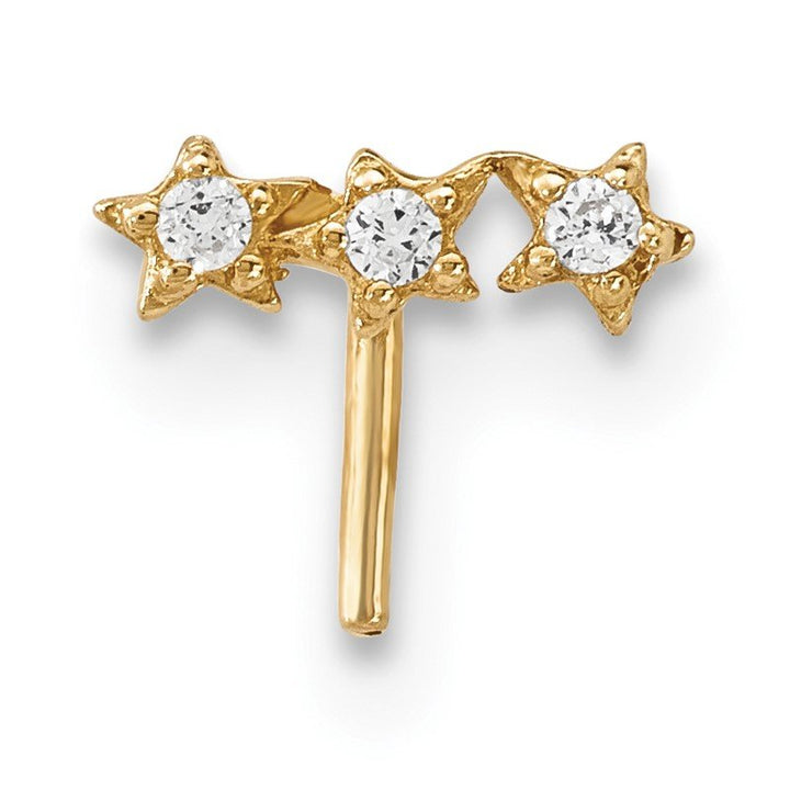 Quality Gold 14k 22 Gauge CZ 3-Star Nose Stud