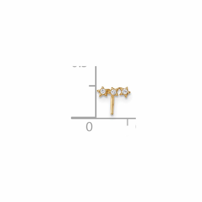 Quality Gold 14k 22 Gauge CZ 3-Star Nose Stud