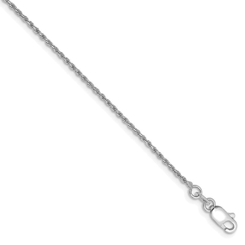 Quality Gold 14K White Gold 9 inch 1.15mm Diamond-cut Machine Made Rope with Lobster Clasp Chain Anklet