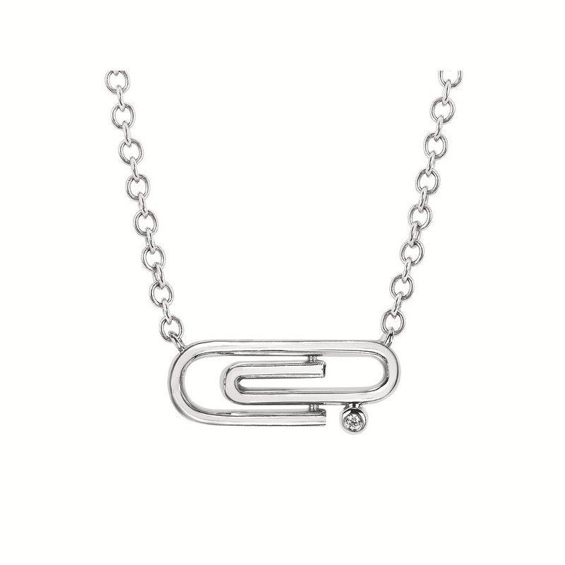 Ostbye ™ Paper Clip Necklace in Sterling Silver with .01 Ct. Diamond with 18" Attached Chain