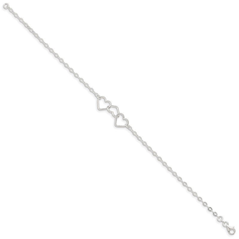 Quality Gold Sterling Silver 10inch Solid Polished Fancy Heart Link Anklet