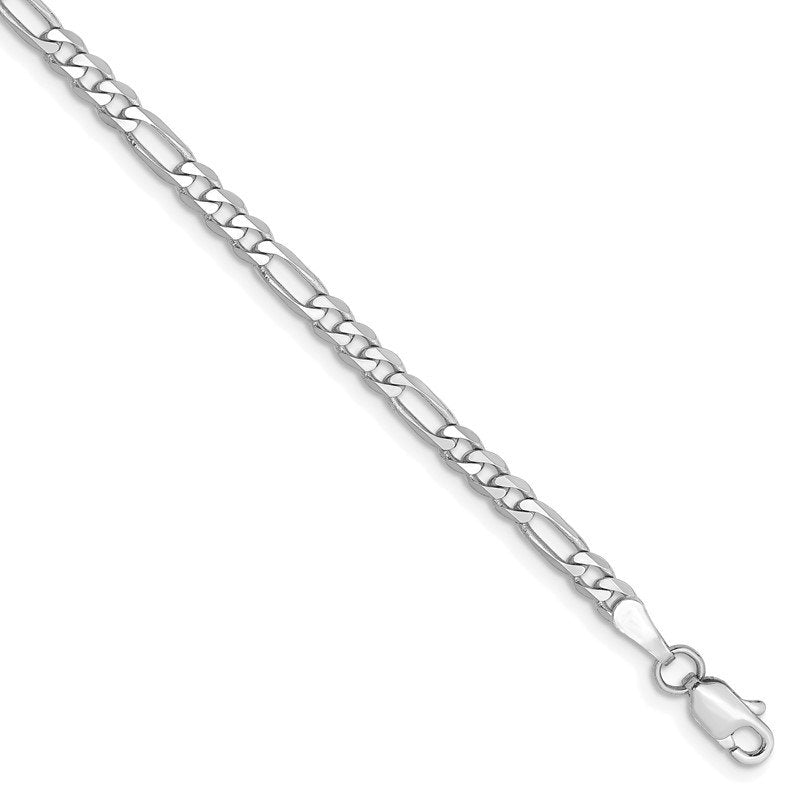 Quality Gold 14K White Gold 10 inch 3mm Flat Figaro with Lobster Clasp Anklet